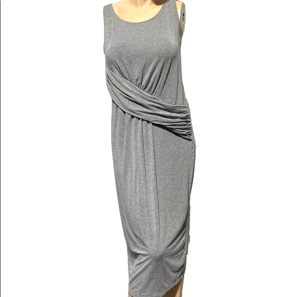 Fabletics Retta Women’s Gray Midi Dress M Medium Sleeveless Crossover Waist - Picture 1 of 9